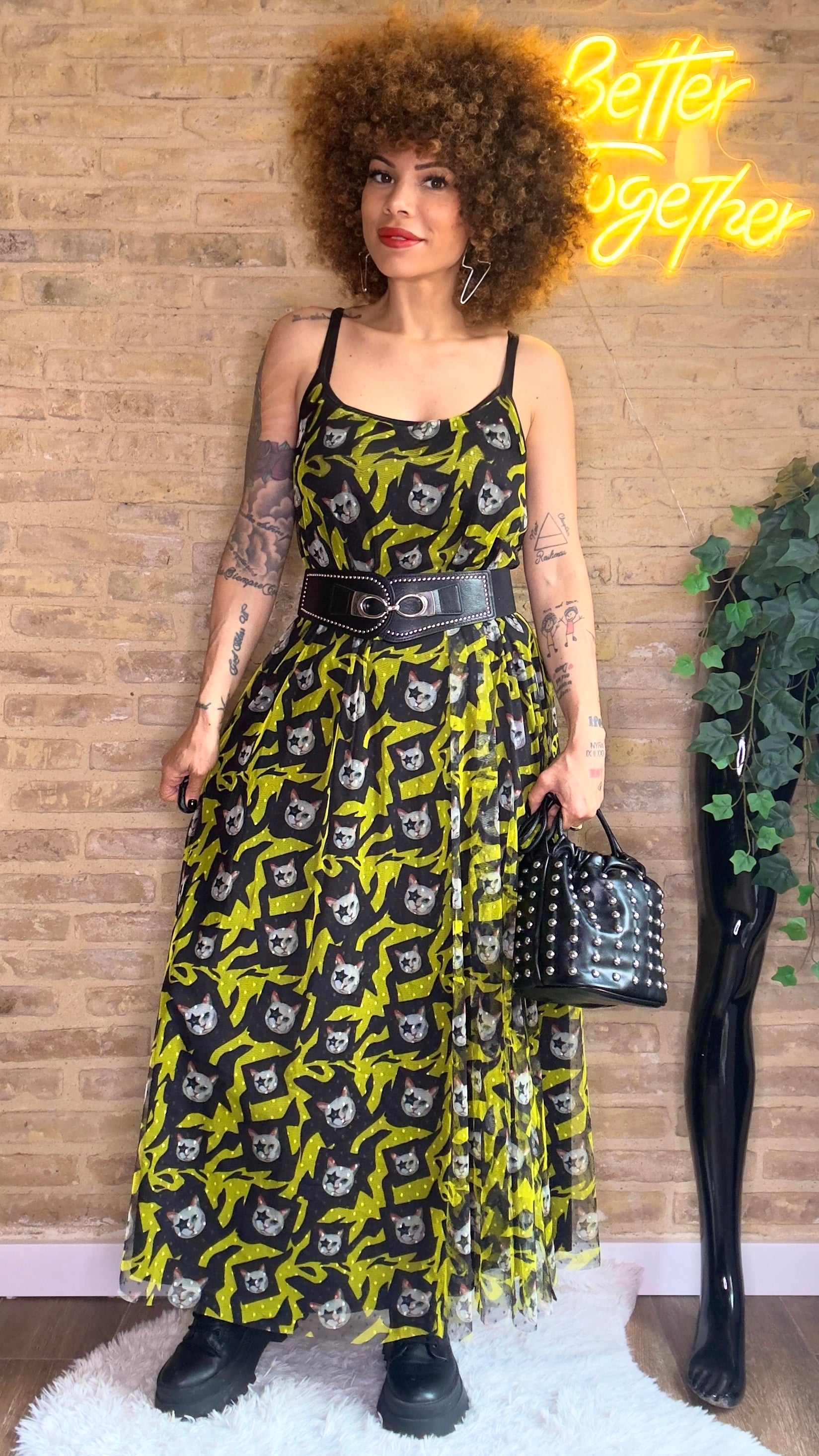 Vestido Plumeti Gatos Rock - Exclusivos LOOFRO