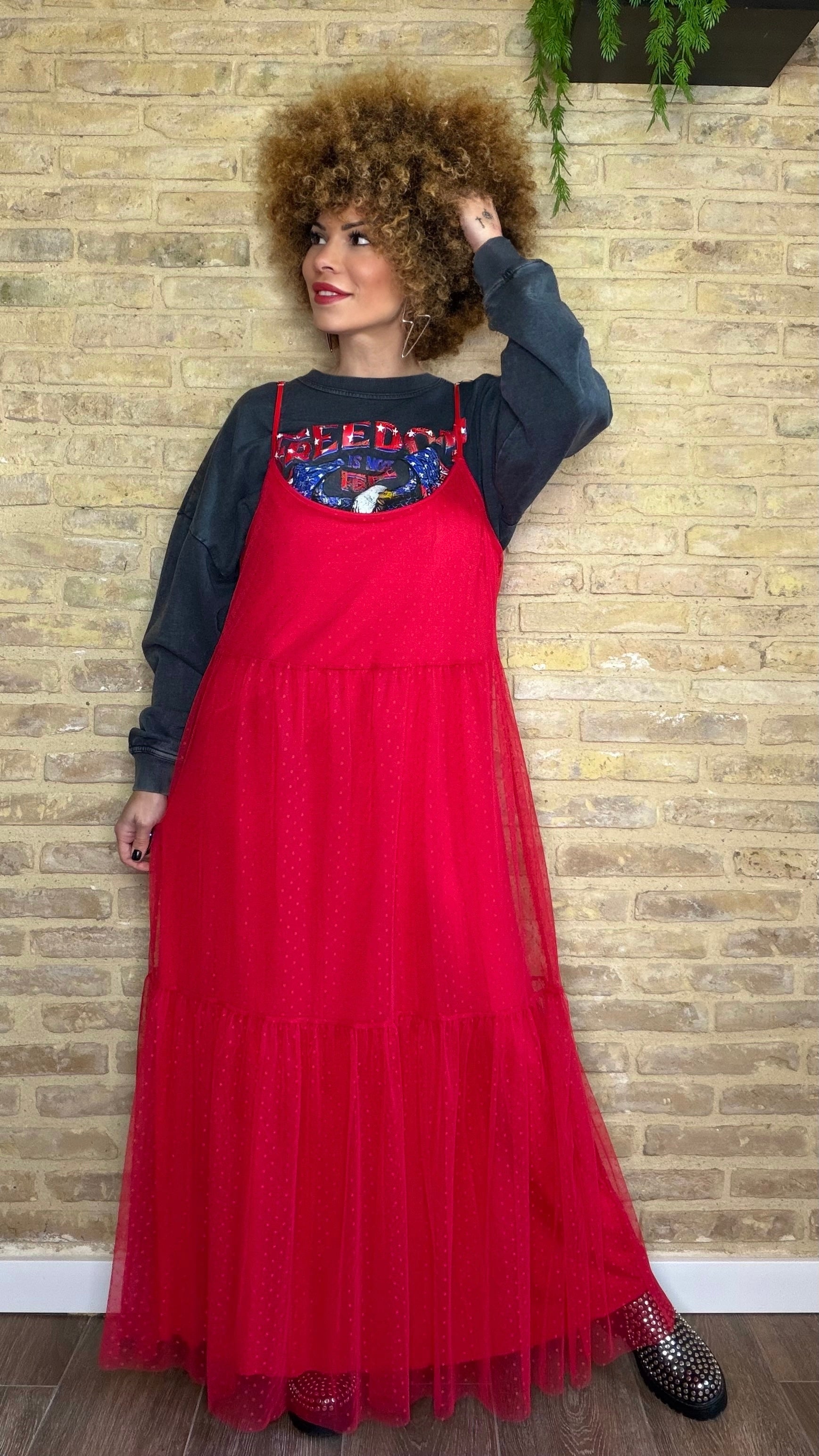 Vestido Tul Plumeti Rojo