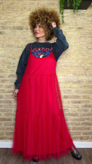 Vestido Tul Plumeti Rojo