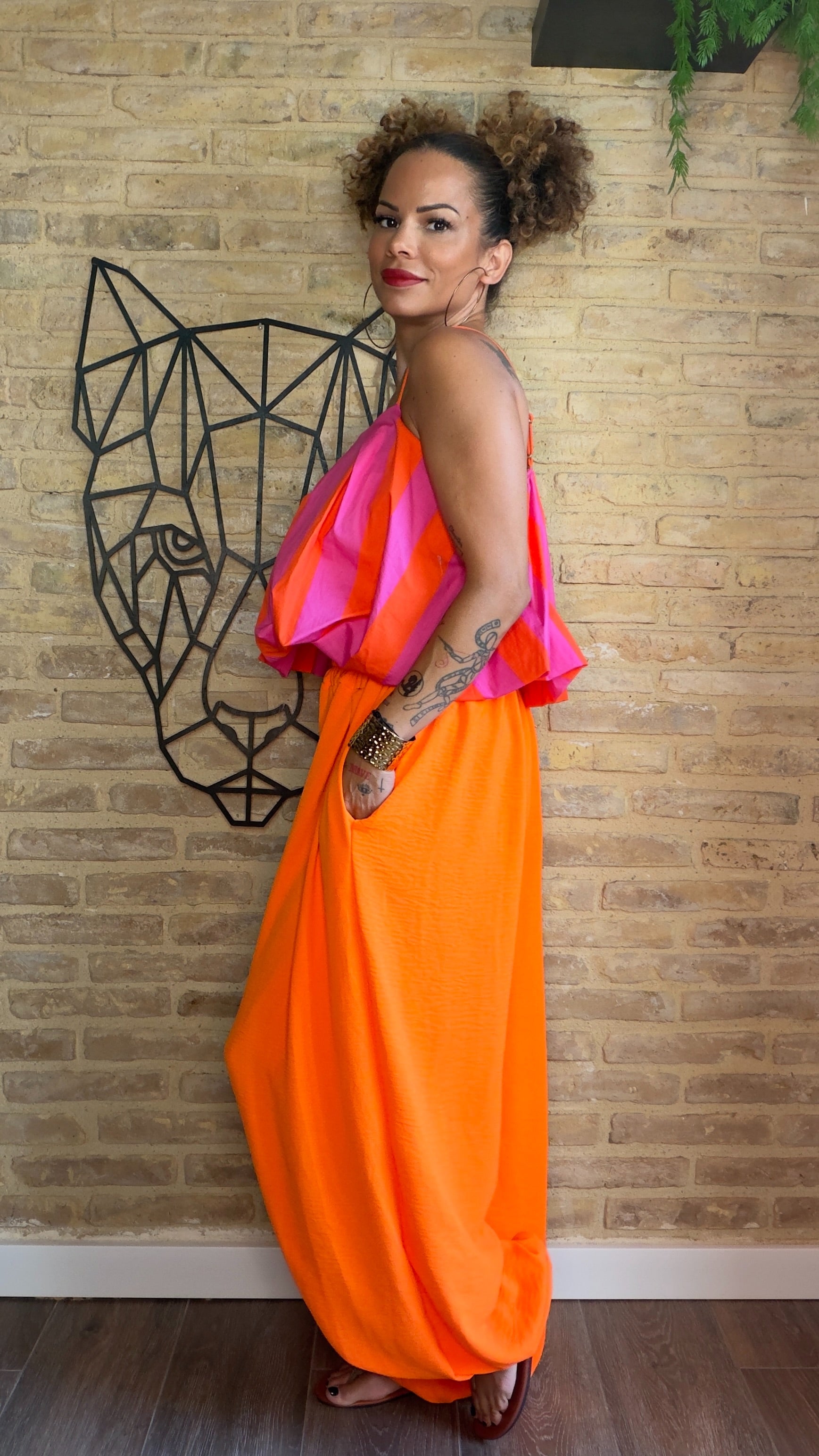 Pantalón Bombacho Fluido Naranja