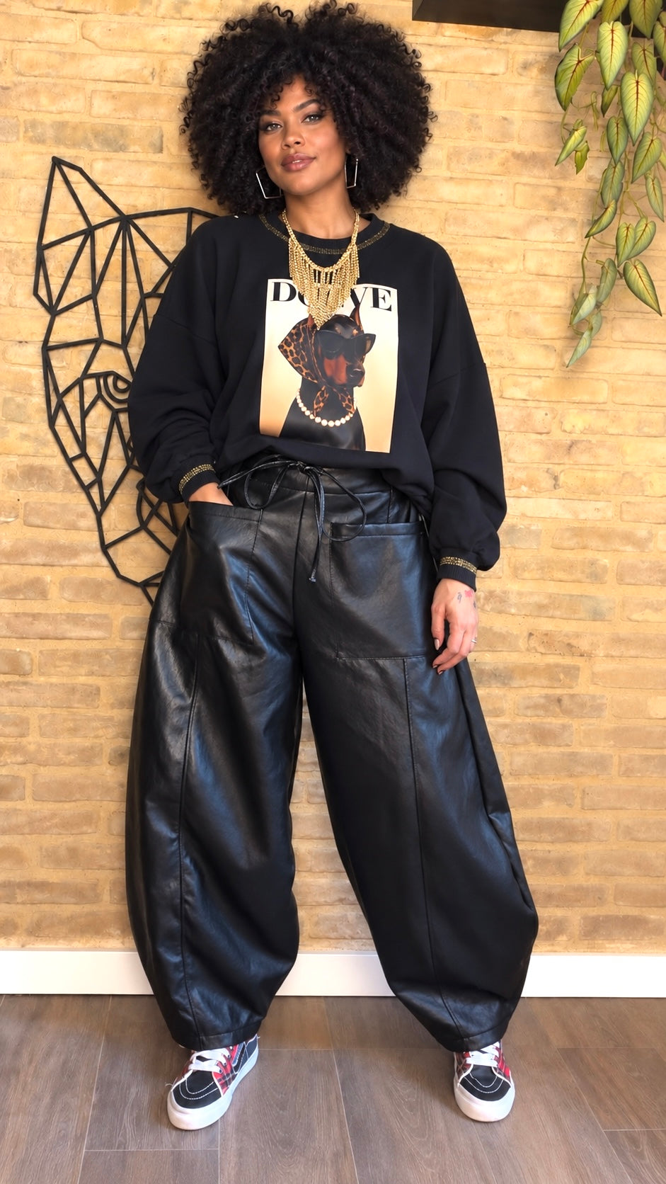 Pantalón Barrel Polipiel Negro