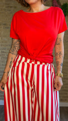 Pantalón Balloon Rayas Blanco/Rojo
