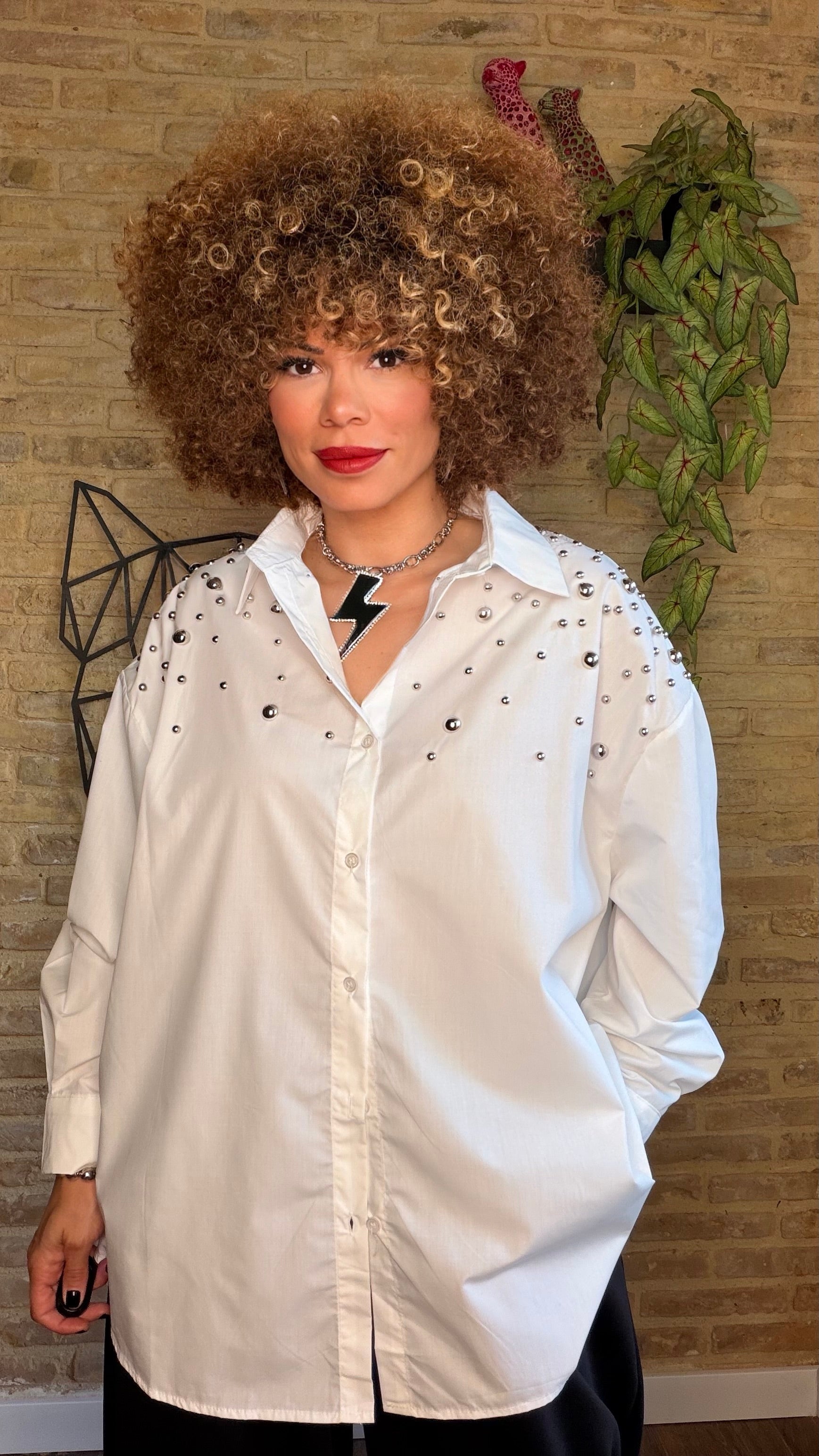 Camisa Tachuela Maxi Blanca